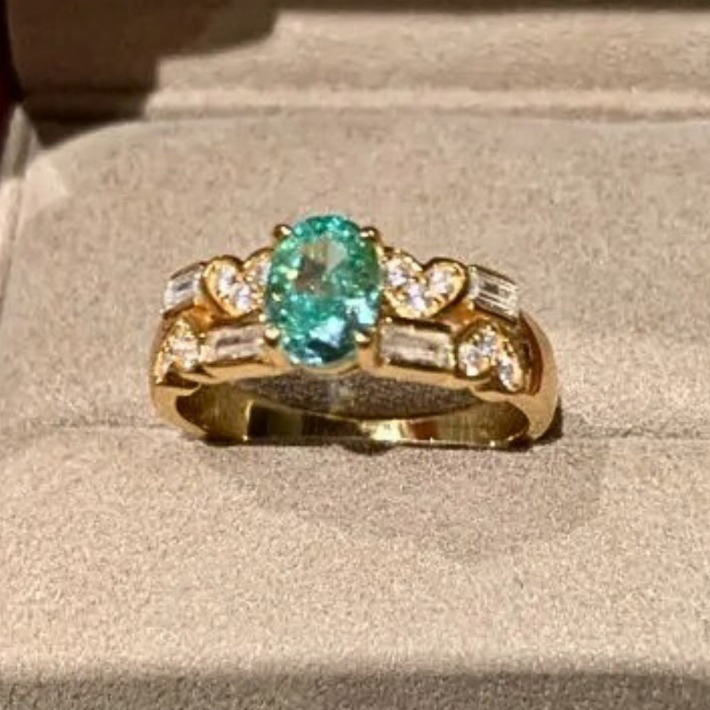 Classic Gold & Aquamarine Heart Diamond Adjustable Ring-Maryam Jewelry