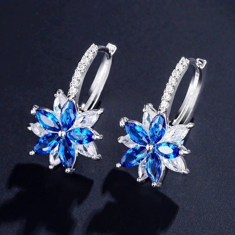 Vintage Blue Flower Silver Earrings-Maryam Jewelry