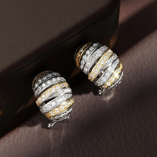 Gold & Silver Striped Crystal Earrings-Maryam Jewelry