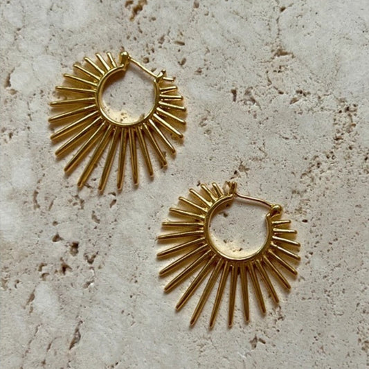 Vintage Gold Sunburst Hoop Earrings-Maryam Jewelry