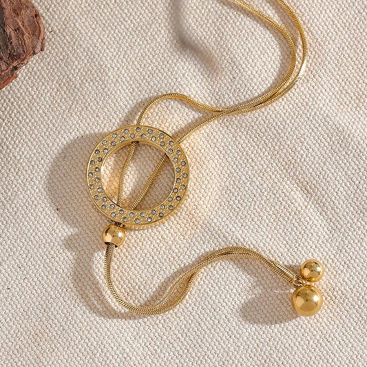 Vintage Gold Adjustable Circle Necklace-Maryam Jewelry