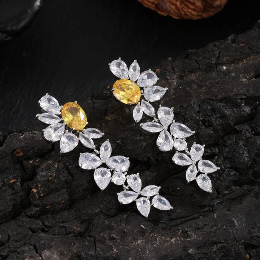 Vintage Silver Yellow Flower Earrings-Maryam Jewelry