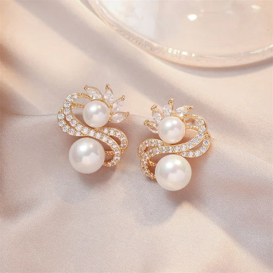 Vintage Pearl & Crystal Swirl Earrings-Maryam Jewelry