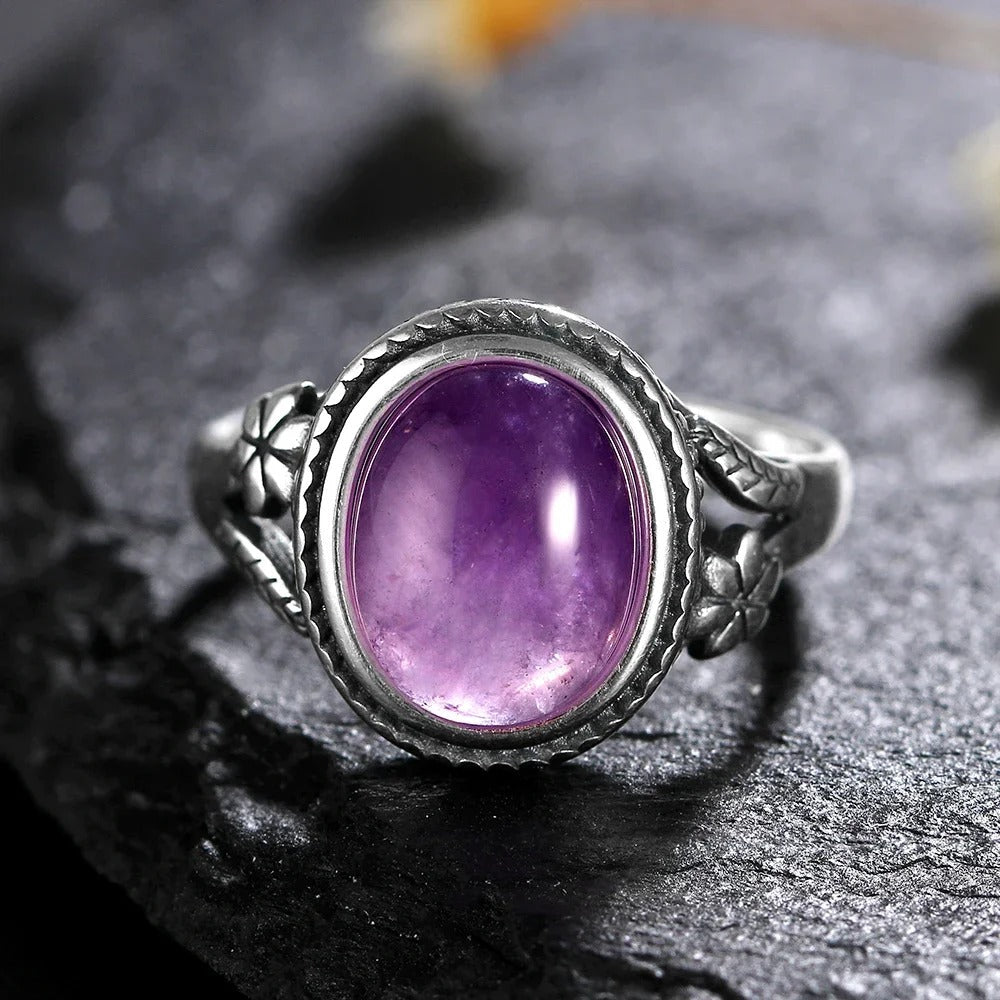 Vintage Oval Amethyst Stone Ring-Maryam Jewelry