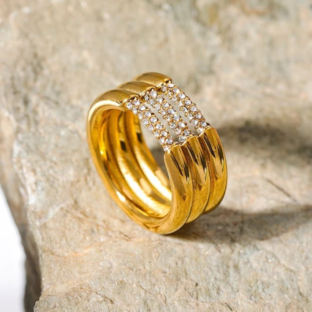 Vintage Triple Row Gold Ring-Maryam Jewelry