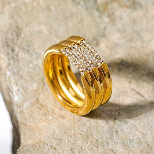 Vintage Triple Row Gold Ring-Maryam Jewelry
