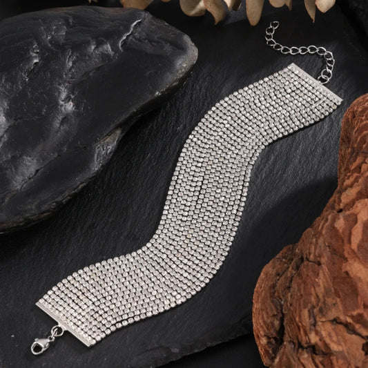 Vintage Silver Rhinestone Chain Tassel Bracelet-Maryam Jewelry