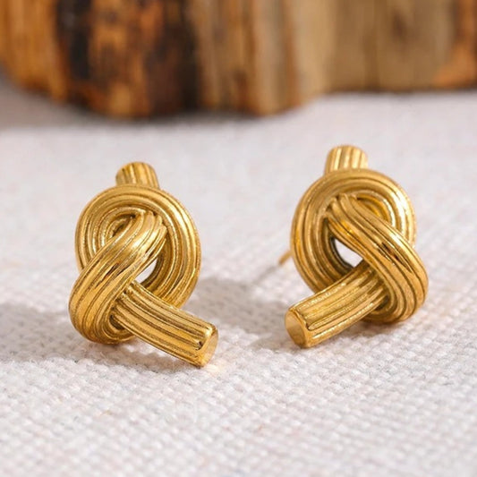 Vintage Gold Knot Stud Earrings-Maryam Jewelry