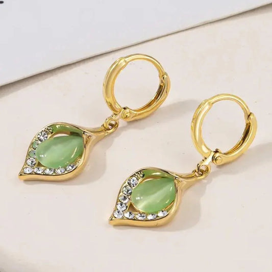 Vintage Green Tulip Petal Dangle Earrings-Maryam Jewelry