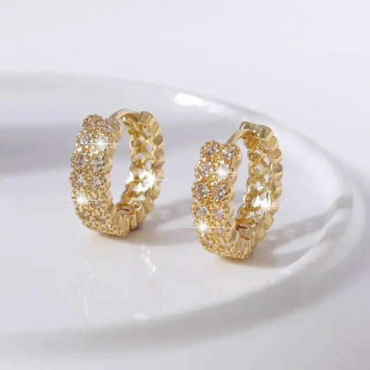 Vintage Gold Double Row Inlay Hoop Earrings-Maryam Jewelry
