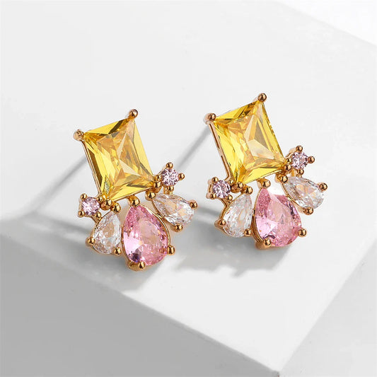 Vintage Yellow & Pink Gemstone Earrings-Maryam Jewelry