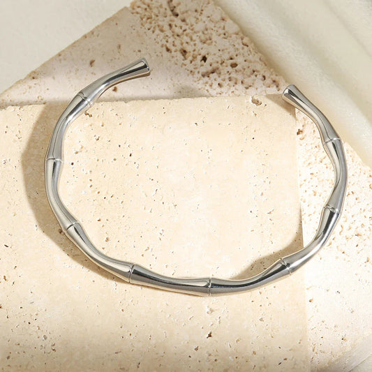 Silver Minimalist Bamboo Cuff Bracelet-Maryam Jewelry