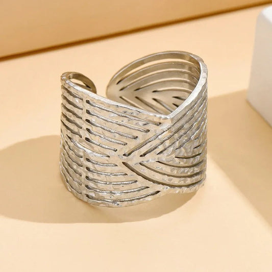 Wide Band Carved Silver Adjustable Ring-Maryam Jewelry