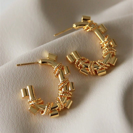 Vintage Gold Twisted Rope Hoop Earrings-Maryam Jewelry