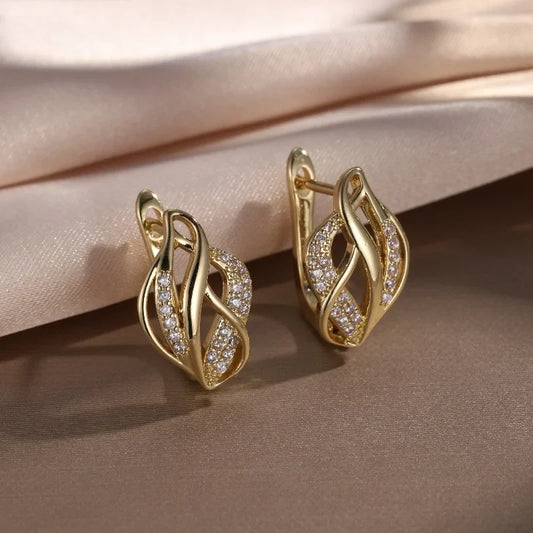 Vintage Gold Twist Crystal Earrings-Maryam Jewelry
