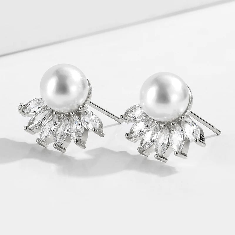 Vintage Pearl & Crystal Stud Earrings-Maryam Jewelry