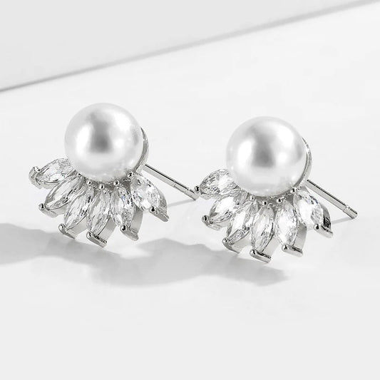 Vintage Pearl & Crystal Stud Earrings-Maryam Jewelry
