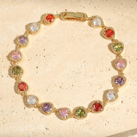 Vintage Gold Love Heart Rainbow Bracelet-Maryam Jewelry