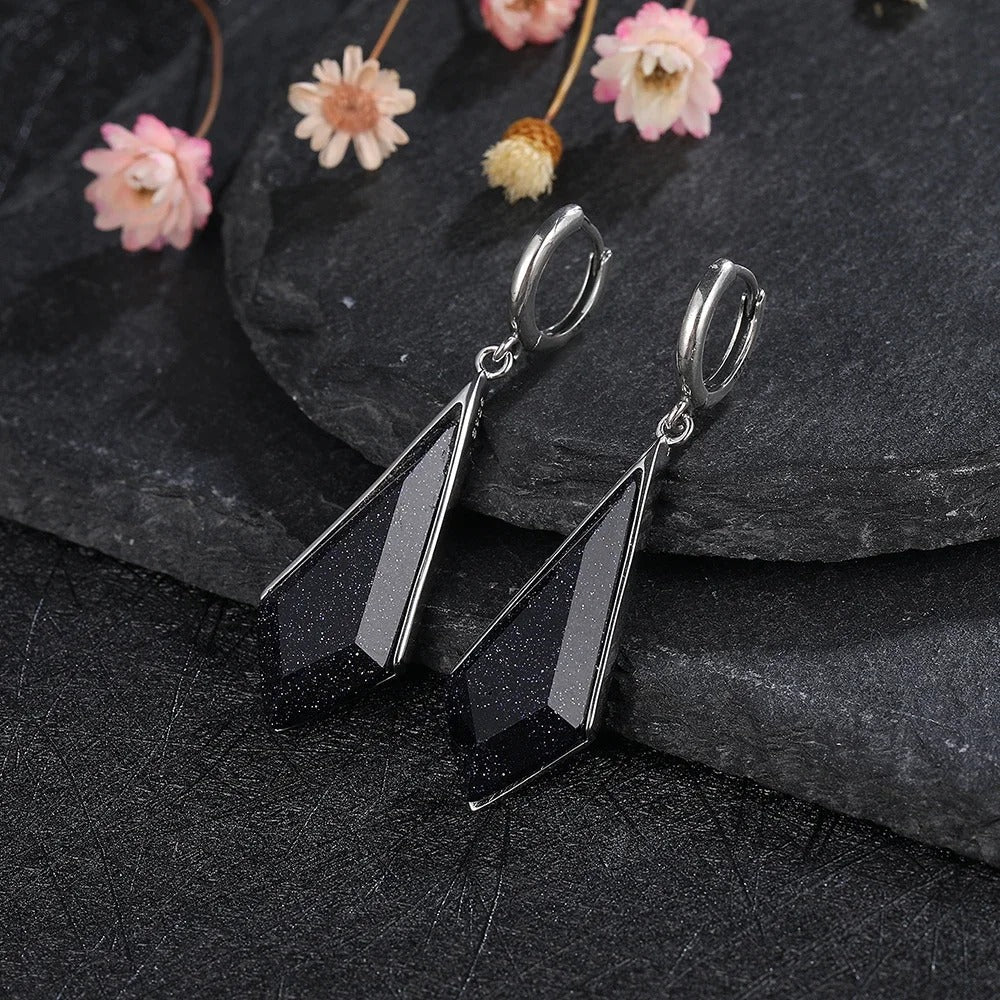 Vintage Silver Black Crystal Earrings-Maryam Jewelry