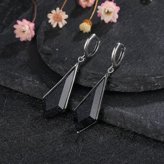 Vintage Silver Black Crystal Earrings-Maryam Jewelry
