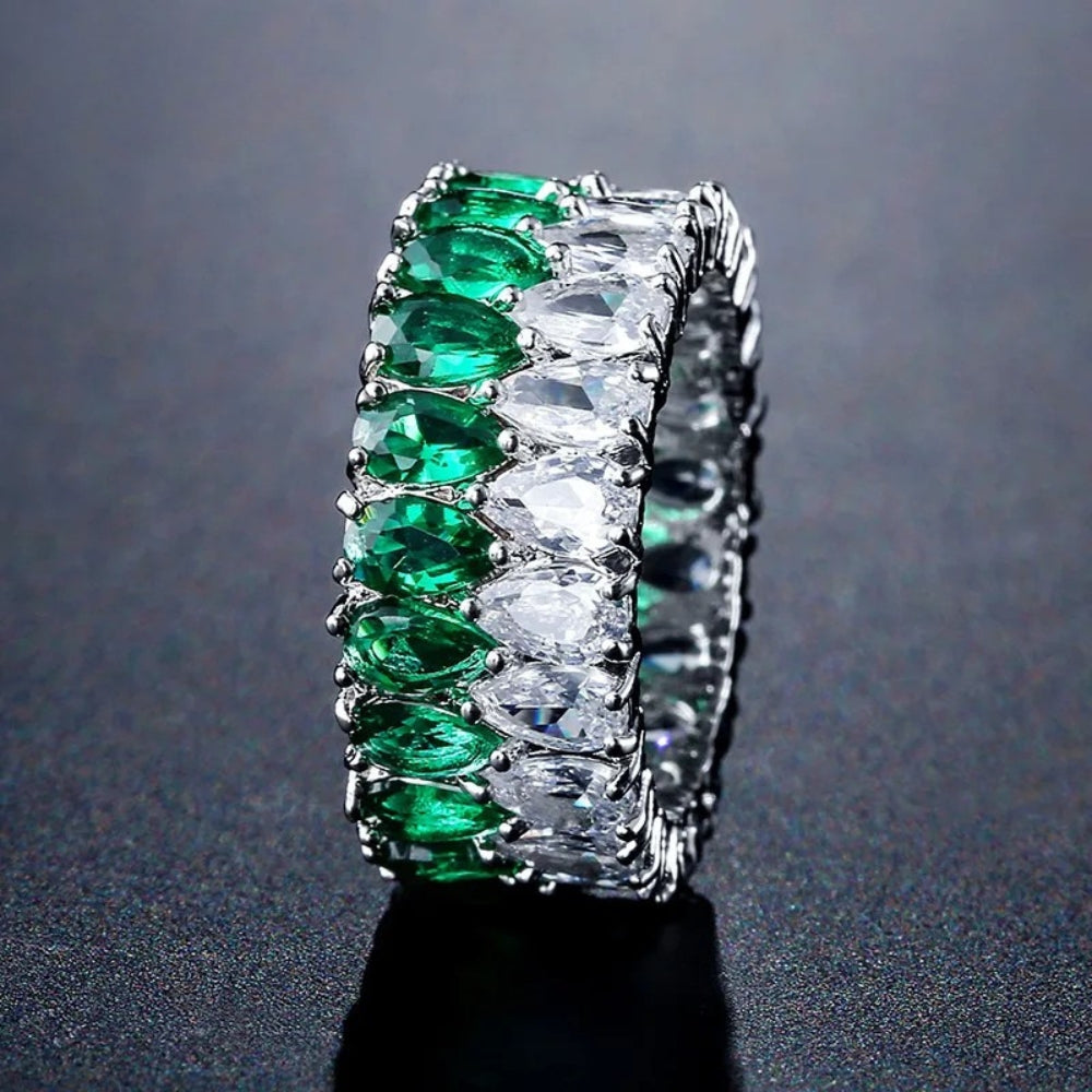 Silver Two-Tone Sparkle Gem Ring-Maryam Jewelry