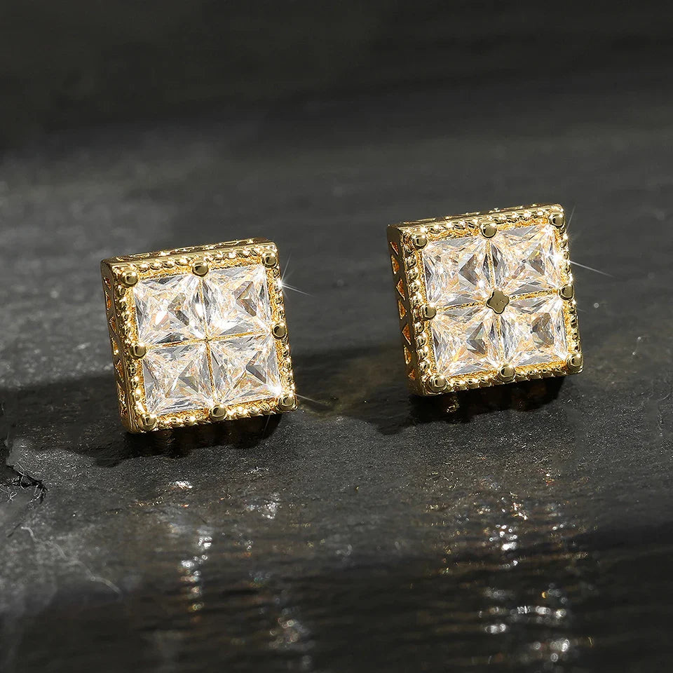 Vintage Gold Cube Stud Earrings-Maryam Jewelry