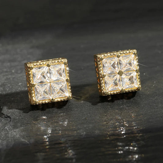 Vintage Gold Cube Stud Earrings-Maryam Jewelry