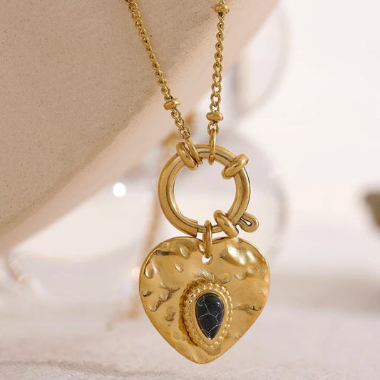Vintage Black Stone Heart Necklace-Maryam Jewelry