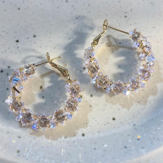 Vintage Gold Sparkling Crystal Hoop Earrings-Maryam Jewelry