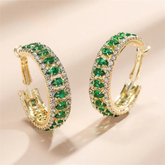 Vintage Green Crystal Hoop Earrings-Maryam Jewelry