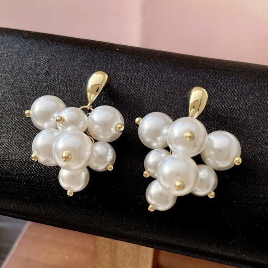 Vintage Gold & Pearl Cluster Sophisticated Earrings-Maryam Jewelry