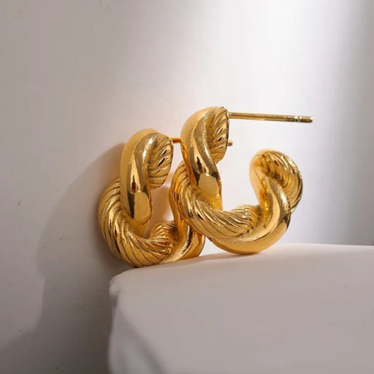 Vintage Gold Twist Hoop Earrings-Maryam Jewelry