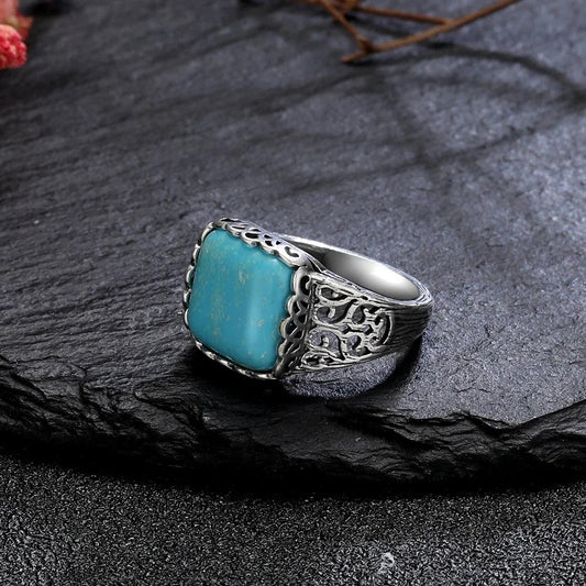 Vintage Turquoise Accent Silver Ring-Maryam Jewelry