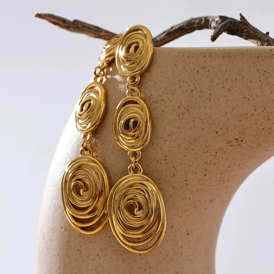 Vintage Gold Spiral Drop Earrings-Maryam Jewelry