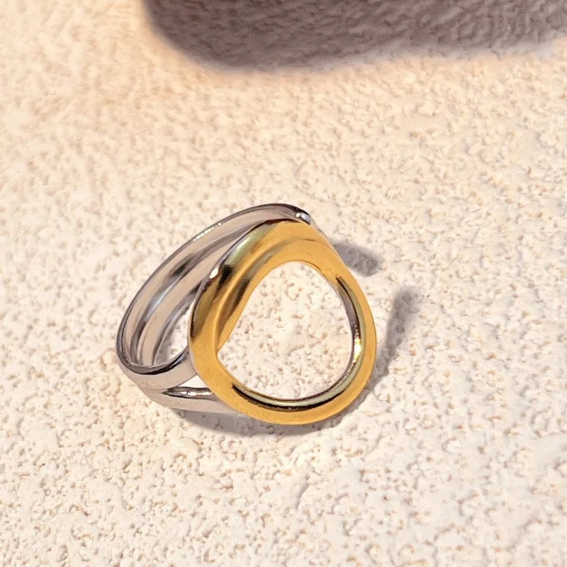 Vintage Gold & Silver Oval Adjustable Ring-Maryam Jewelry