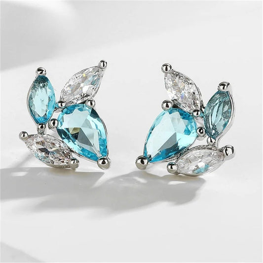 Vintage Aqua & White Crystal Stud Earrings-Maryam Jewelry