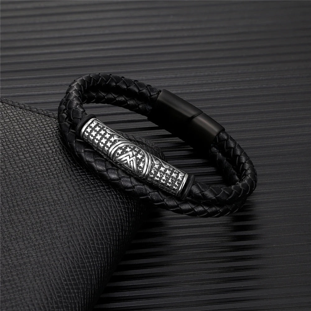Braided Leather Tribal Silver Charm Bracelet-Maryam Jewelry