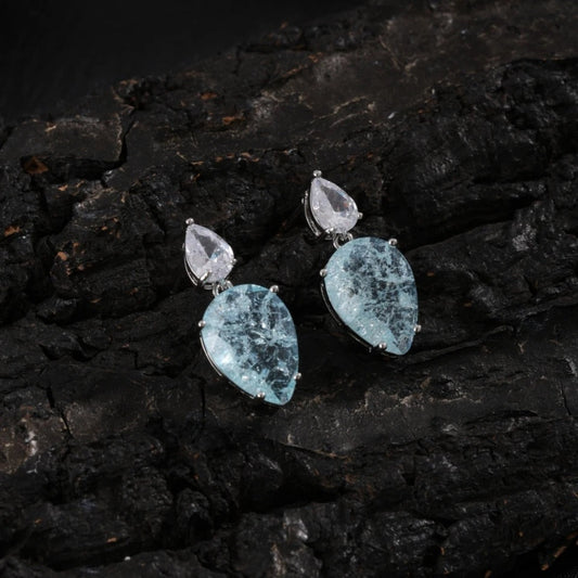 Silver Vintage Aquamarine Drop Earrings-Maryam Jewelry