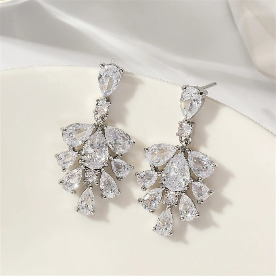 Vintage Silver Crystal Cluster Earrings-Maryam Jewelry