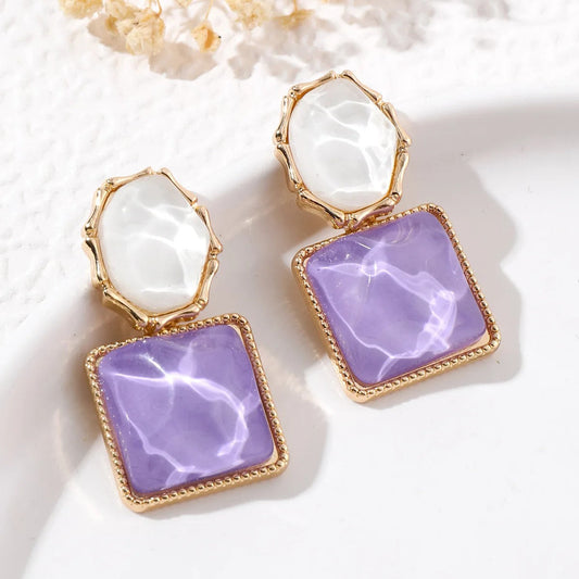 Vintage Purple & Pearl Drop Earrings-Maryam Jewelry
