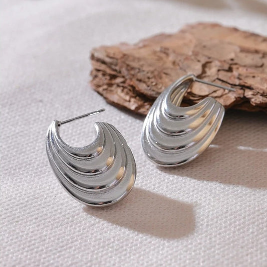 Silver Geometric Stripe Statement Earrings-Maryam Jewelry