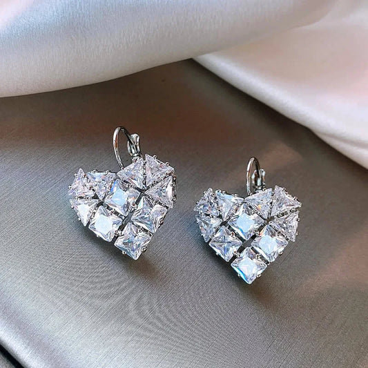 Vintage Silver Geometric Heart Earrings-Maryam Jewelry
