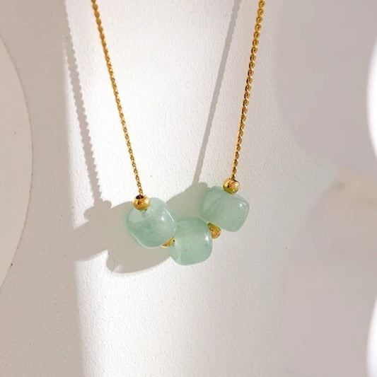 Vintage Gold Soft Green Stone Necklace-Maryam Jewelry