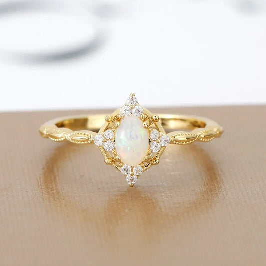 Vintage Opal Crystal Gold Adjustable Ring-Maryam Jewelry