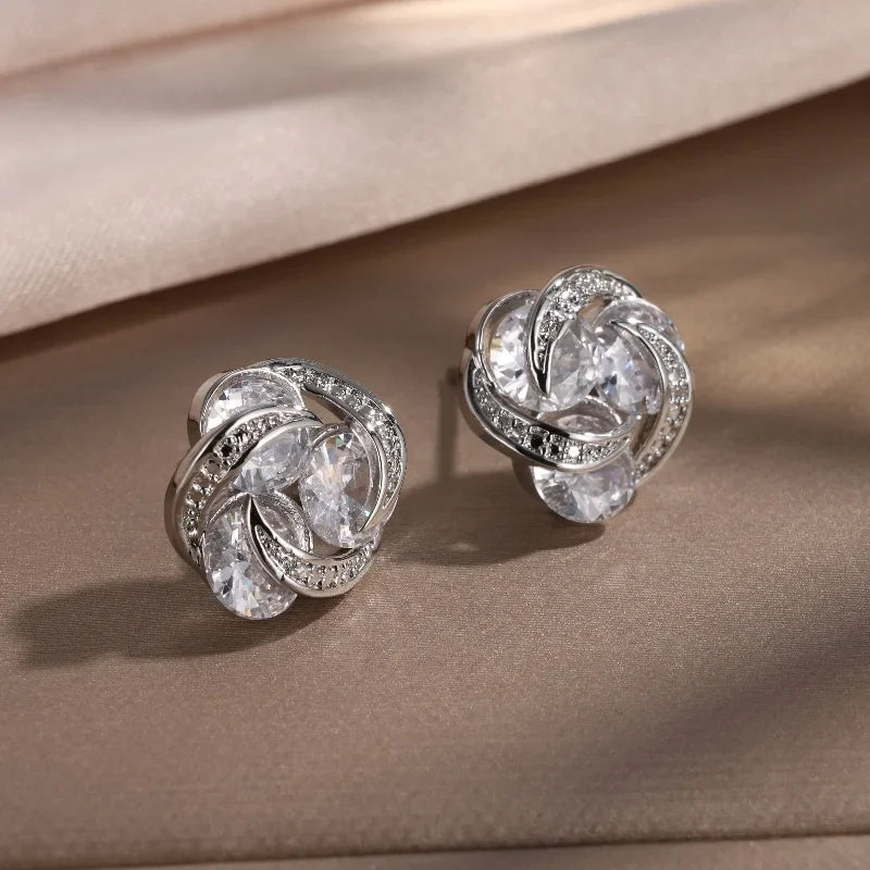 Silver Intertwined Sparkle Stud Earrings-Maryam Jewelry