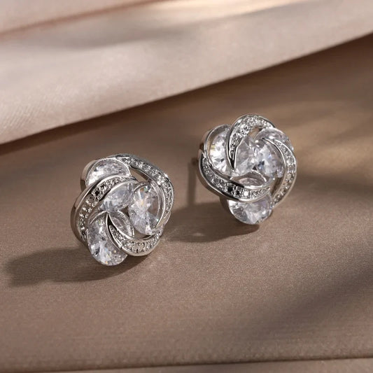 Silver Intertwined Sparkle Stud Earrings-Maryam Jewelry