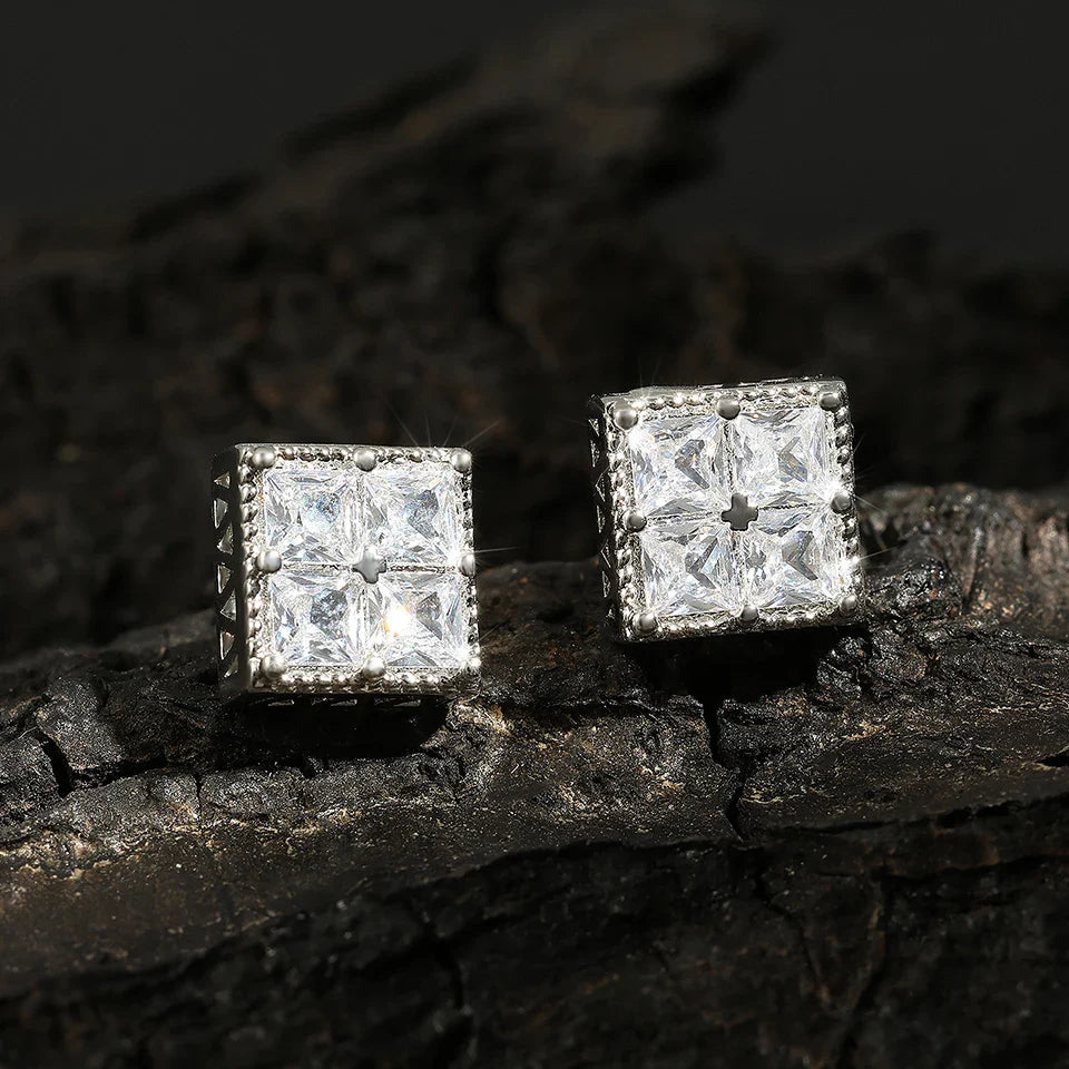 Vintage Silver Square Crystal Earrings-Maryam Jewelry