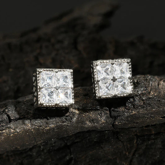 Vintage Silver Square Crystal Earrings-Maryam Jewelry