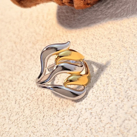 Gold & Silver Artistic Adjustable Ring-Maryam Jewelry