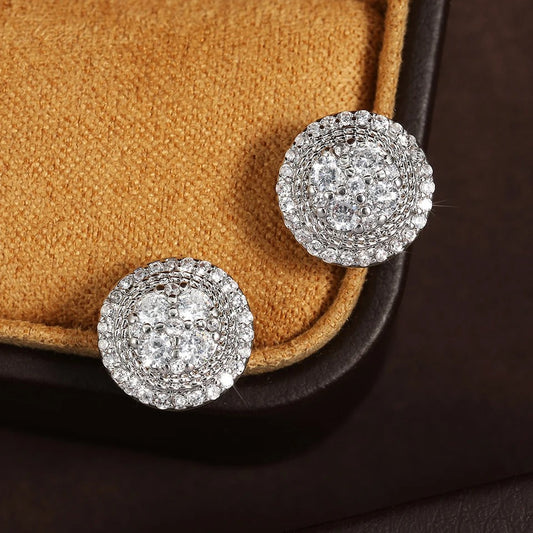 Vintage Round Crystal Silver Stud Earrings-Maryam Jewelry